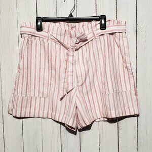 NEW Loft XL Shorts Women's White Pink Red Stripe Linen Cottage Preppy Retro Mod